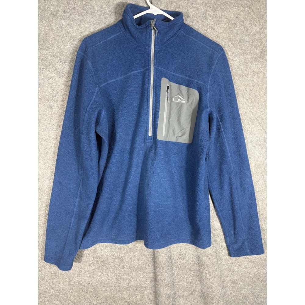 LL Bean Mens Blue Quarter Zip Grid Fleece Pullover Slightly Fitted 501151 Medium